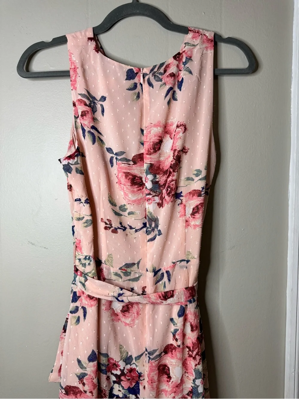 Sleeveless Pink Floral Wrap Midi Dress